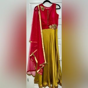 Red and Mustard Yellow Indian Gown